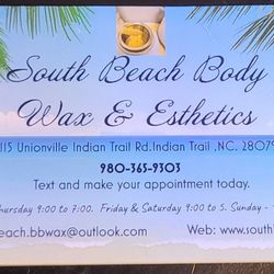 southbeach body wax & Esthetics, 115 Unionville Indian Trail Rd W, A6, Indian Trail, 28079