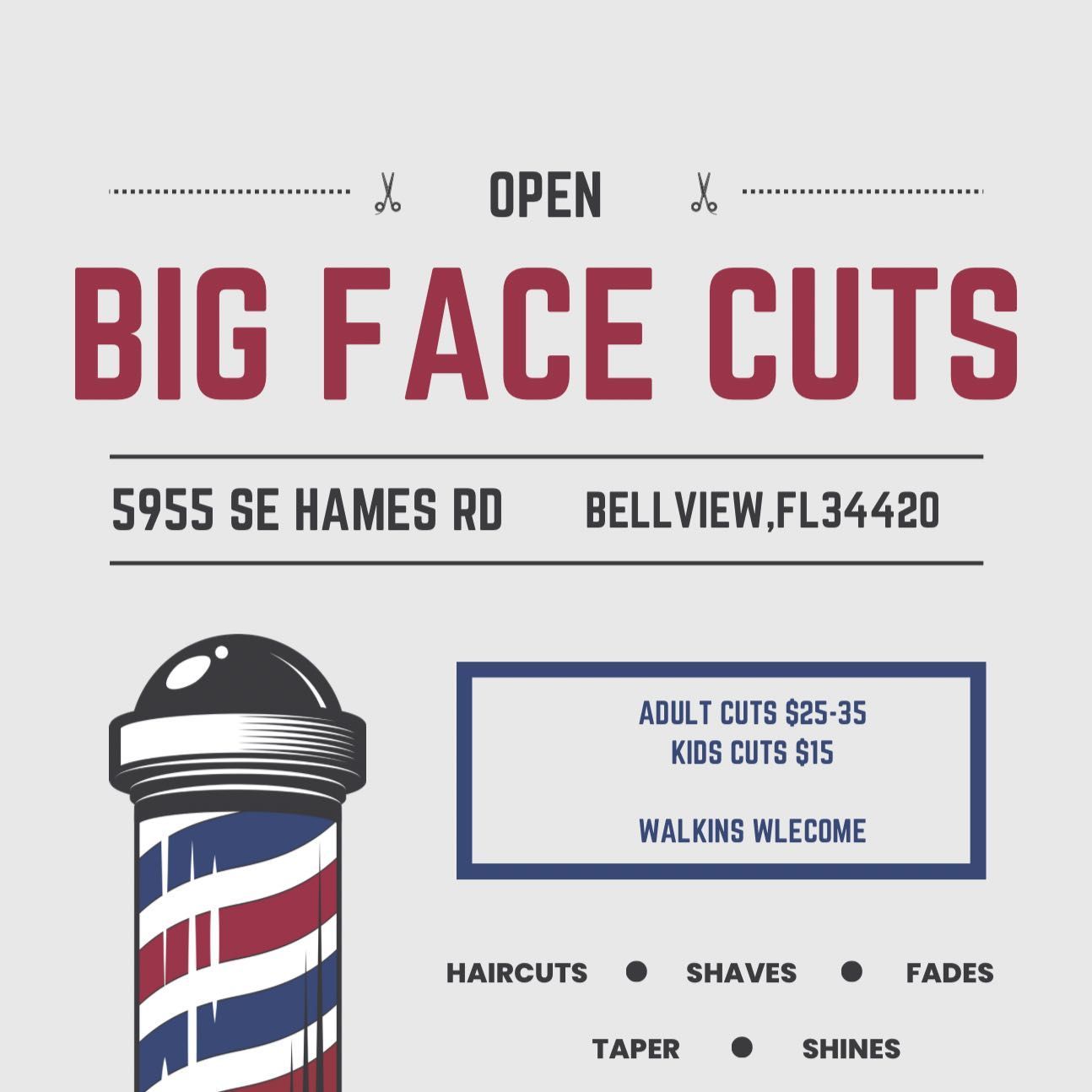 Big Face Cuts/Salon, 1951 W Silver Springs Blvd, Ocala, 34475