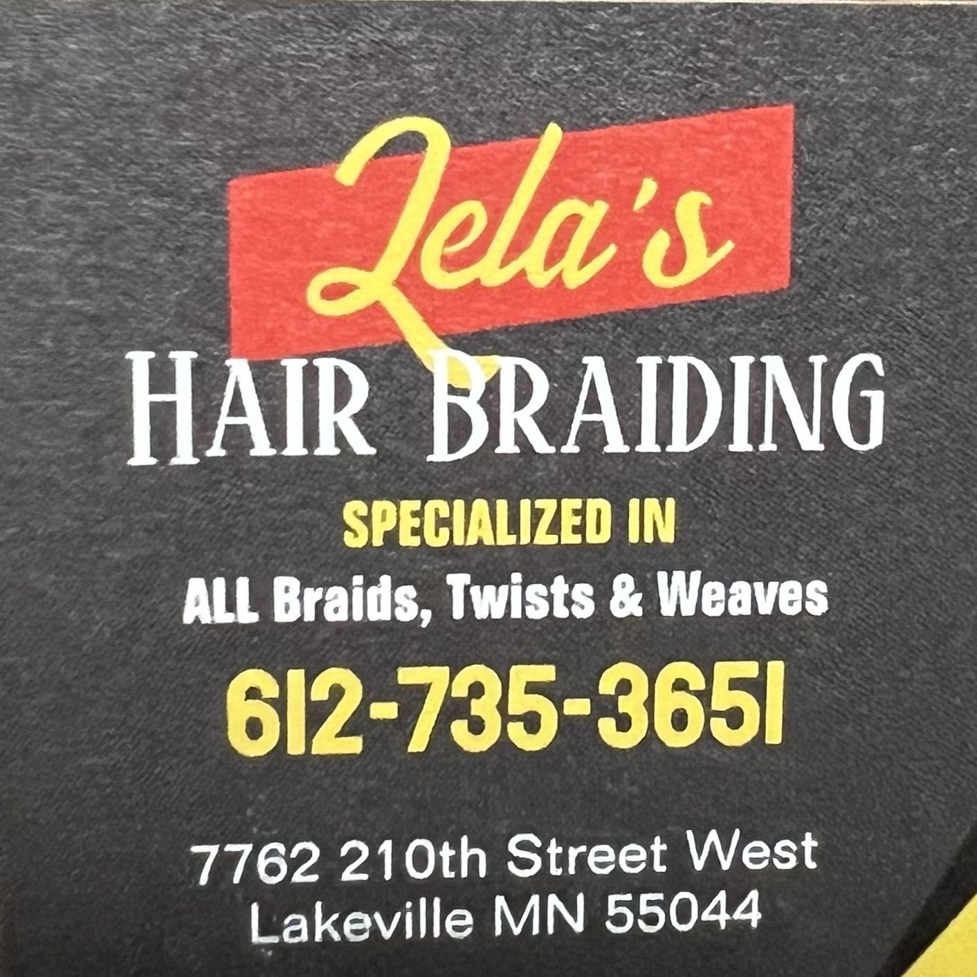 Lela’s Hair Braiding, 7762 210th St W, Lakeville, 55044