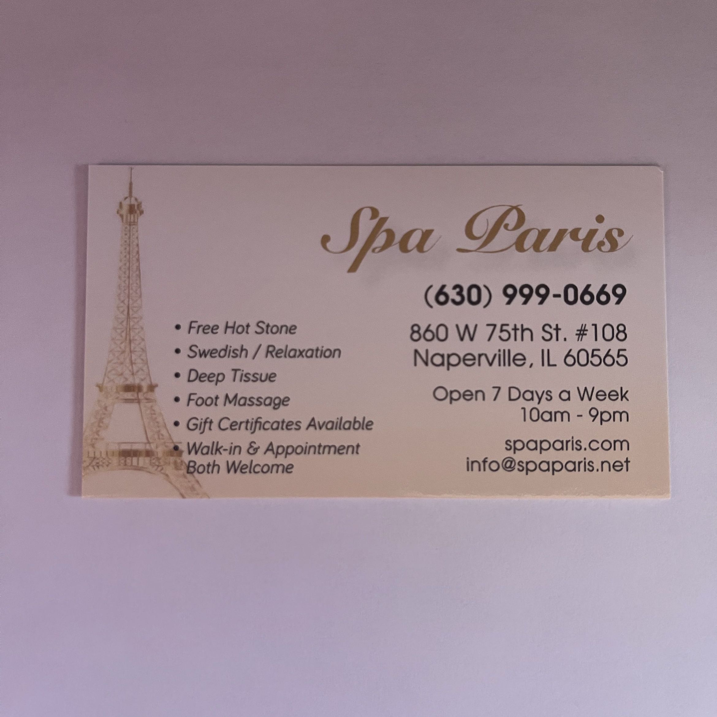 spa paris massage, 860 W 75th St #108, Naperville, 60565