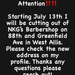 JJ @ NKG’s Barbershop, 8803 W Greenfield Ave, West Allis, 53214
