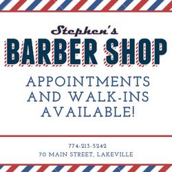 Stephens Barbershop, 70 Main Street, Lakeville, 02347
