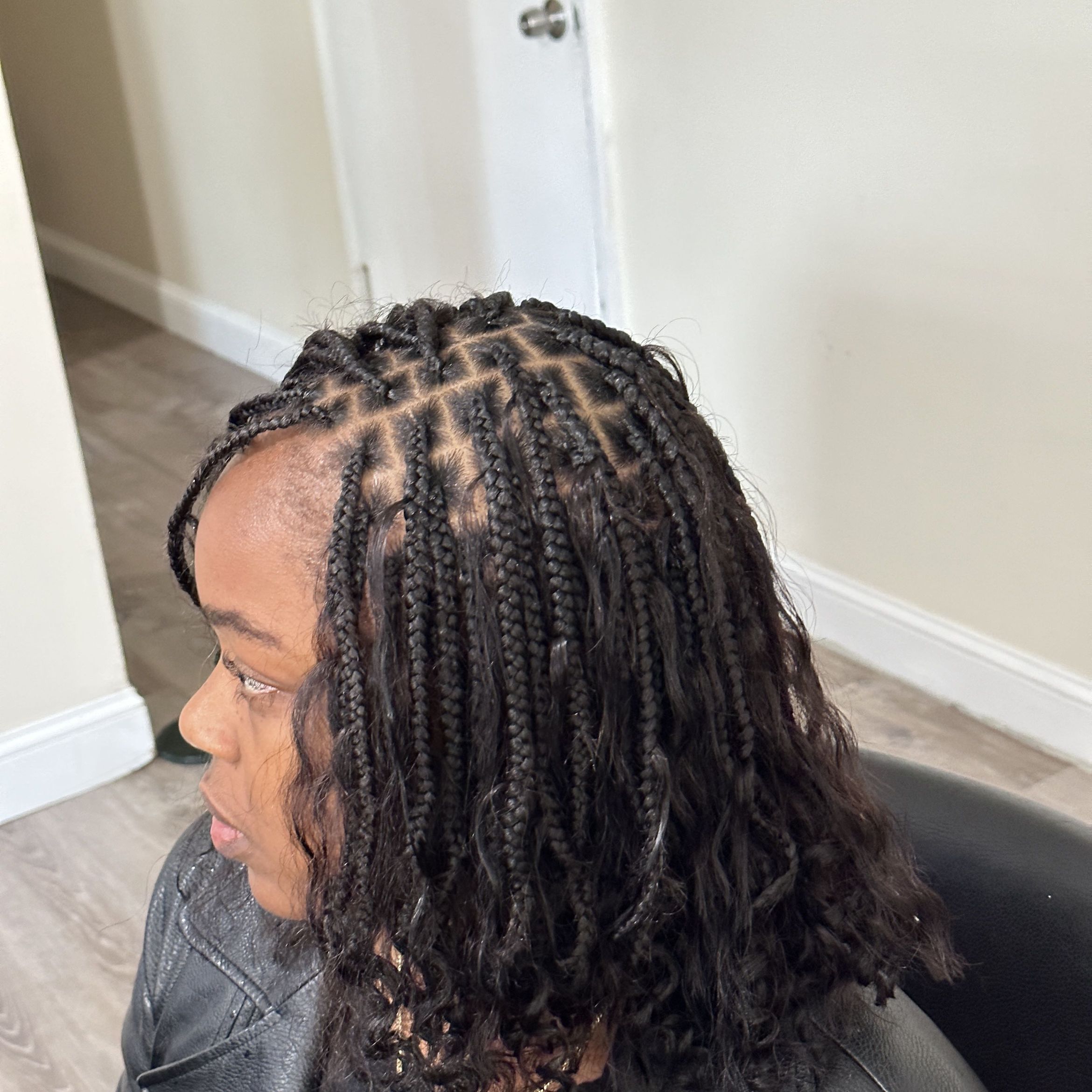Knotless braids with curly hair small mid back ￼ portfolio