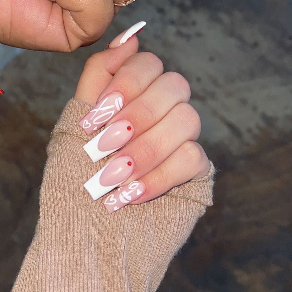 100 Best Valentine's Day Nails : Pink French Nails with Love Letters 1 -  Fab Mood | Wedding Colours, Wedding Themes, Wedding colour palettes