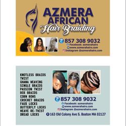Azmera African Hair Braiding, 163 c old colony Avenue south Boston, Boston, 02127