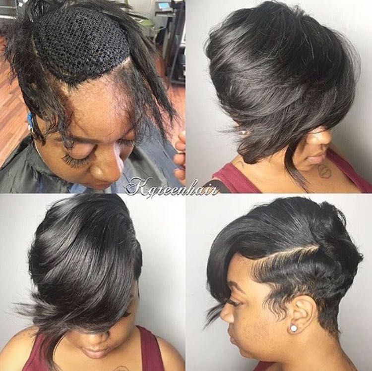 Short hairstyle/relaxer /cut/partial weave portfolio