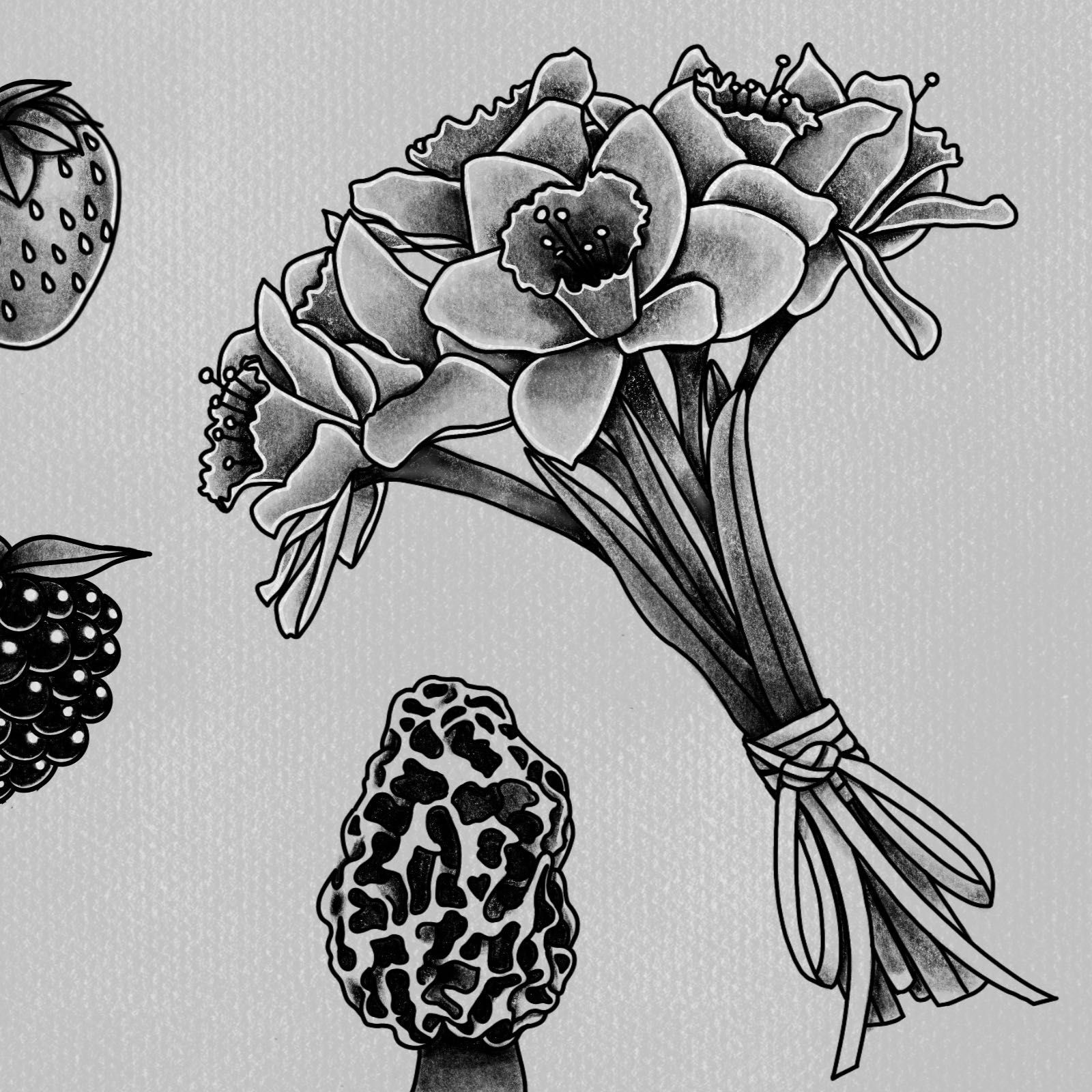 bouquet of daffodils - flash tattoo portfolio