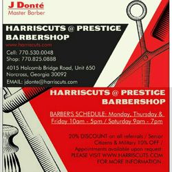 Harriscuts @ Prestige Barbershop, Prestige Barbershop: 4015 Holcomb Bridge Road, Unit #650, Norcross, GA, 30071