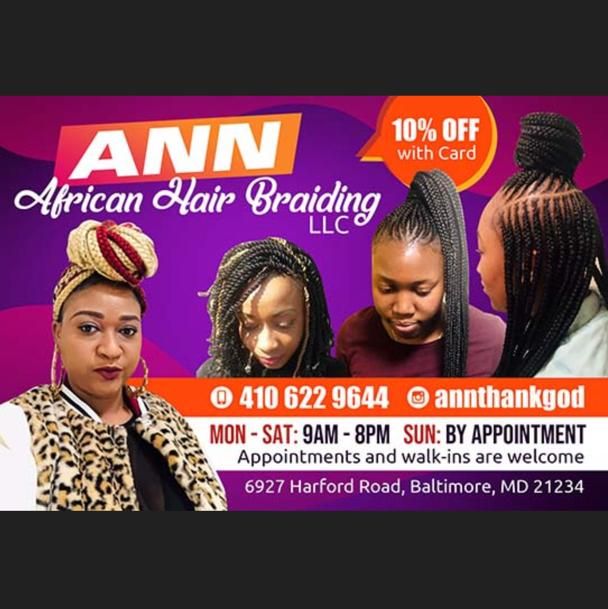 Ann African Hair Braiding, 7120 harford rd, Parkville, 21234